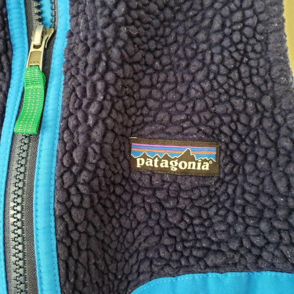 Patagonia Kids Retro-X Fleece Vest XS Pockets Logo Full Zip Colorblock Blue